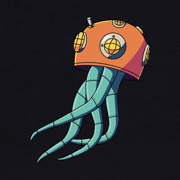 Jellyfish wears diving helmet by rikifadilah